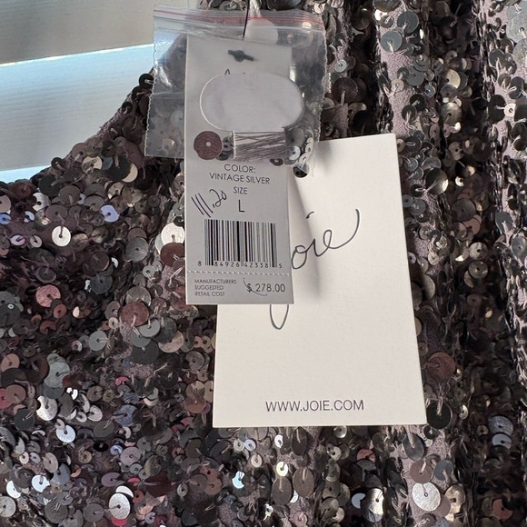 Joie Sequin Top in Vintage Silver Size L – NWT $278 Glam Holiday Party Cocktail - Picture 4 of 7